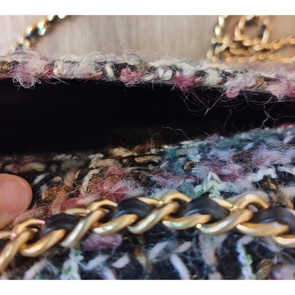 Tory Burch Shoulder Bag Womens Medium Multicolor Tweed Chain Crossbody Purse - Picture 11 of 16
